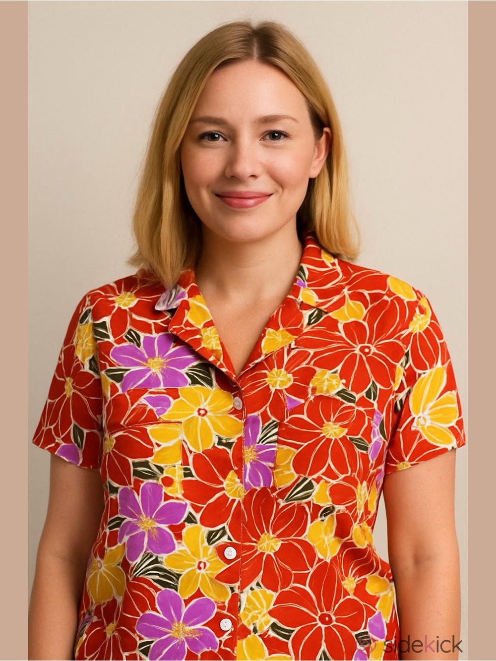 DR2 • Women’s Summer Satin Floral Short Sleeve Button-Up Shirt Small NWT